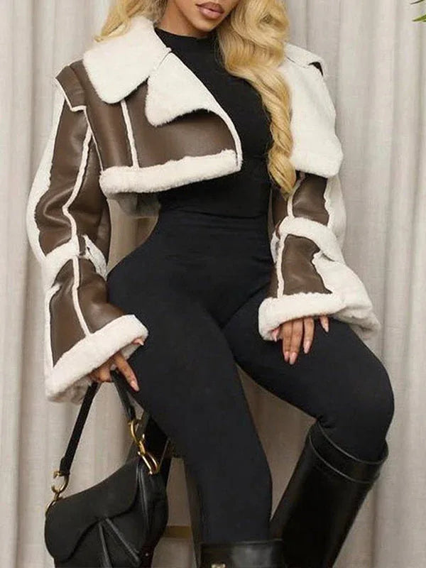 Women's Faux-Leather Shearling-Lined Warm Zip-Front Jacket