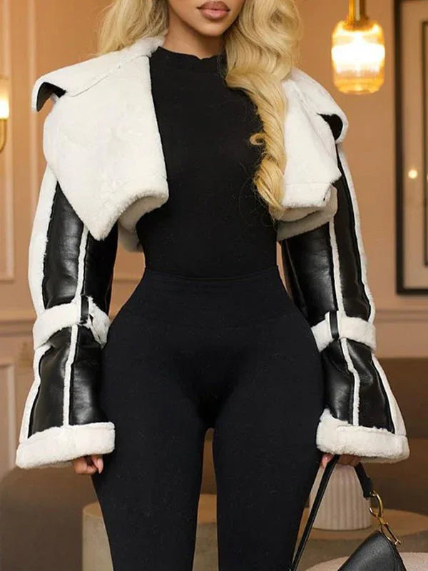 Women's Faux-Leather Shearling-Lined Warm Zip-Front Jacket