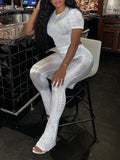 Women's Shimmer Metallic Crop Top & High-Waist Pants Set