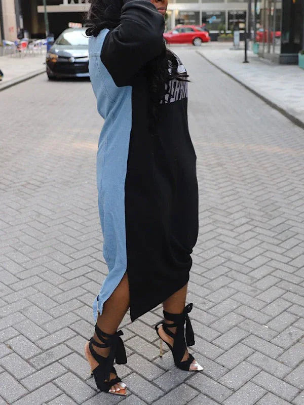 Women's Denim Combo Sweatshirt Dress