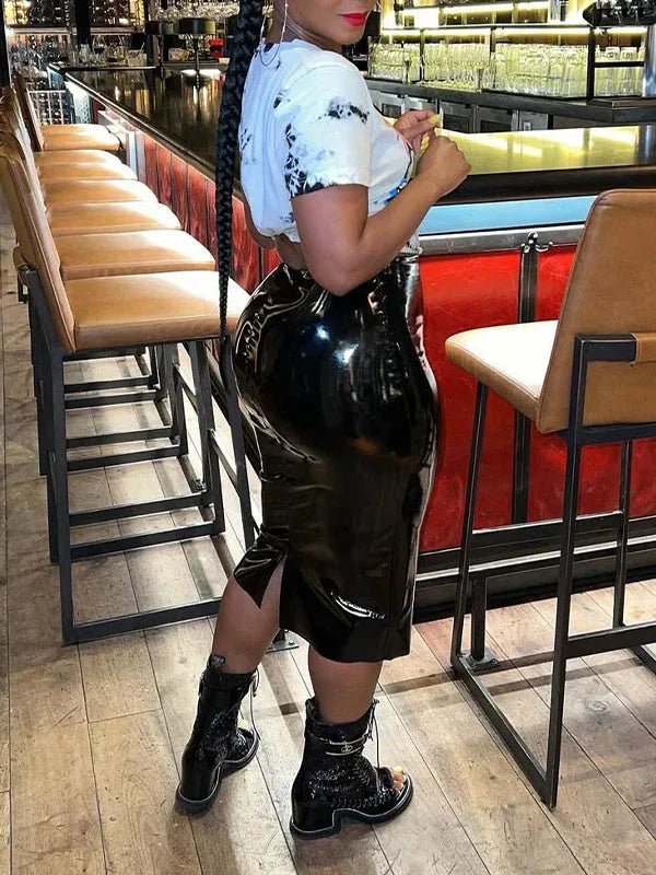Women's Faux-Leather High-Waist Bodycon Pencil Midi Skirt