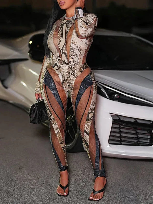 Women's Printed Sleeveless Bodysuit & Wide-Leg Pants Set