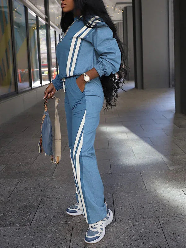 Women's Striped Patchwork Sweatshirt & Wide-Leg Pants Set