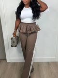 Women's Side-Stripe Peplum Flared High-Waist Pants