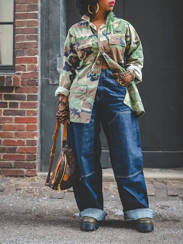 Women's Camo Print Multi-Pocket Zip-Front Cargo Jacket
