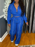 Women's Striped Zip-Front Track Jacket & Straight Pants Set