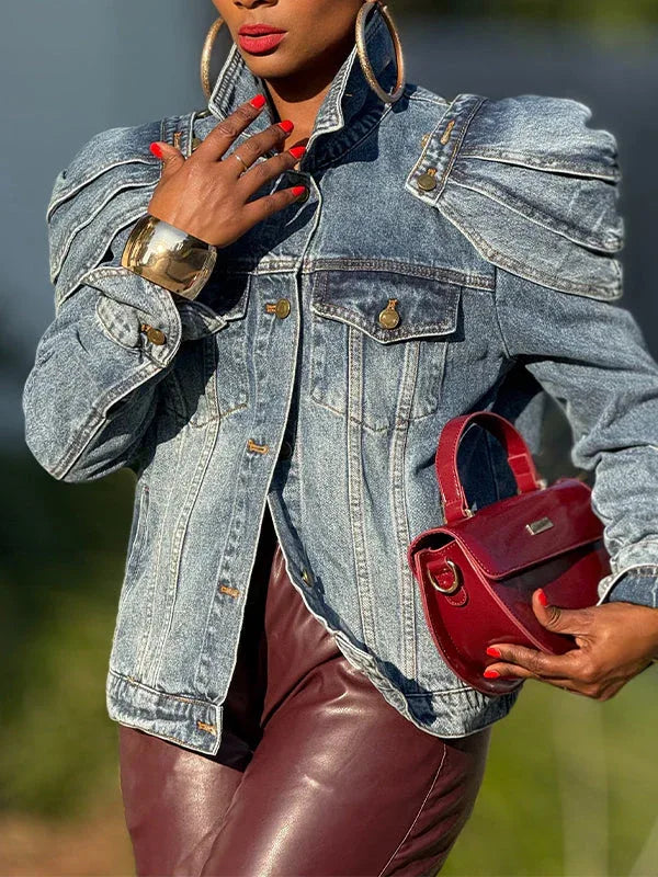 Button-Front Classic Washed Denim Jean Jacket