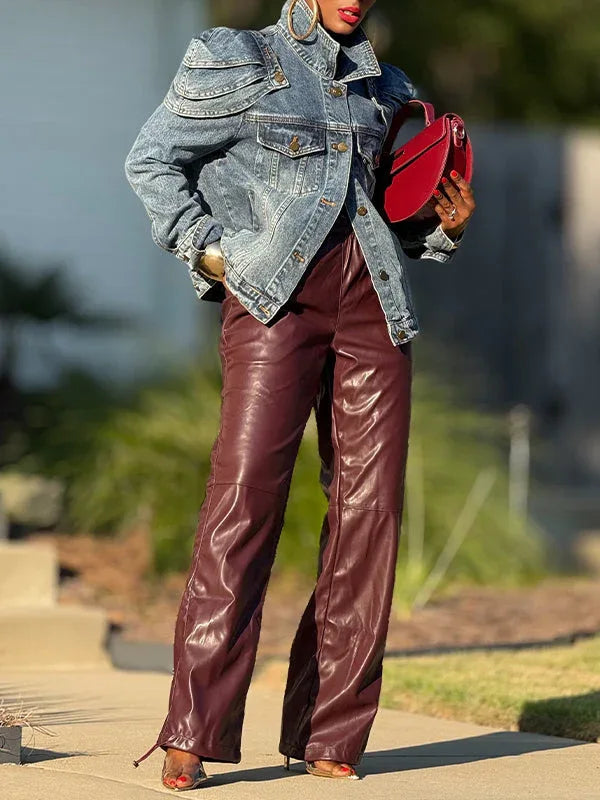 Button-Front Classic Washed Denim Jean Jacket