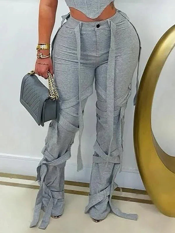 Women's Solid Boho Fringe-Hem Wide-Leg Pants