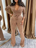 Women's Washed Zip-Front Crop Top & Relaxed Pants Set