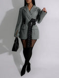 Women's Belted Open-Front Long Oversized Blazer