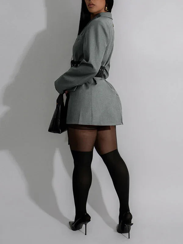 Women's Belted Open-Front Long Oversized Blazer