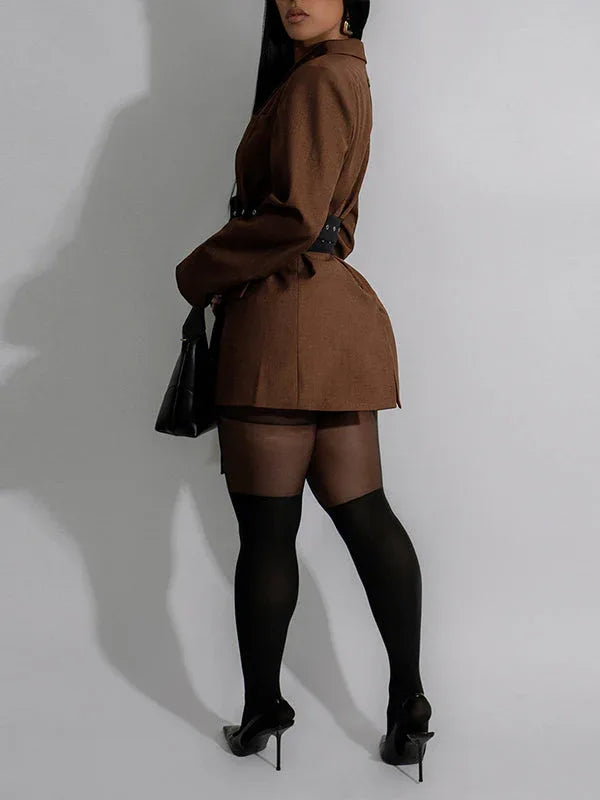 Women's Belted Open-Front Long Oversized Blazer
