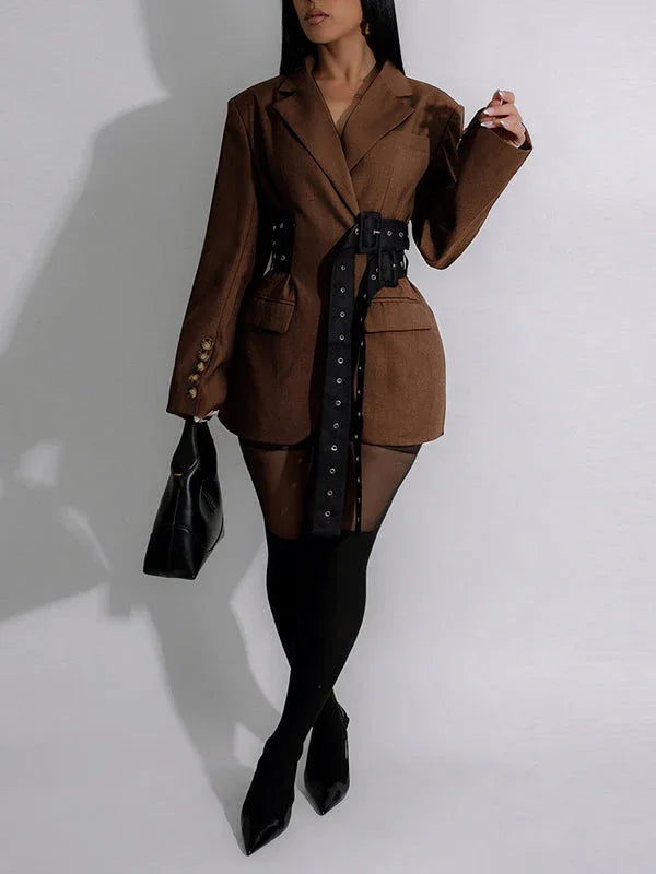 Women's Belted Open-Front Long Oversized Blazer