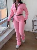 Women's Solid Zip-Front Hoodie & Straight-Leg Pants Set