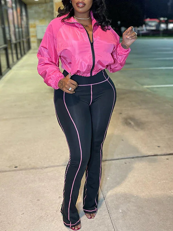 Women's Zip-Front Casual Jacket & High-Waist Skinny Pants Set