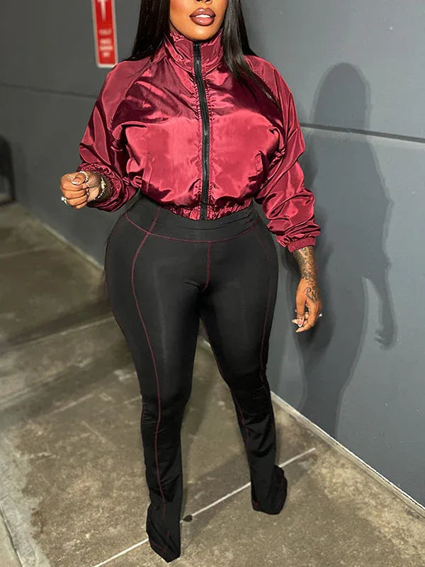 Women's Zip-Front Casual Jacket & High-Waist Skinny Pants Set