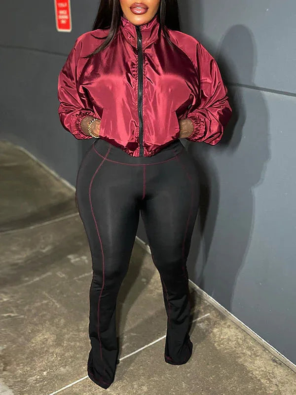 Women's Zip-Front Casual Jacket & High-Waist Skinny Pants Set
