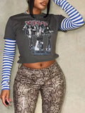 Women's Striped Patchwork Casual Short-Sleeve Tee