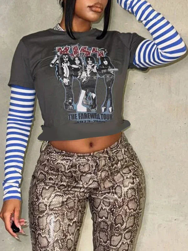 Women's Striped Patchwork Casual Short-Sleeve Tee