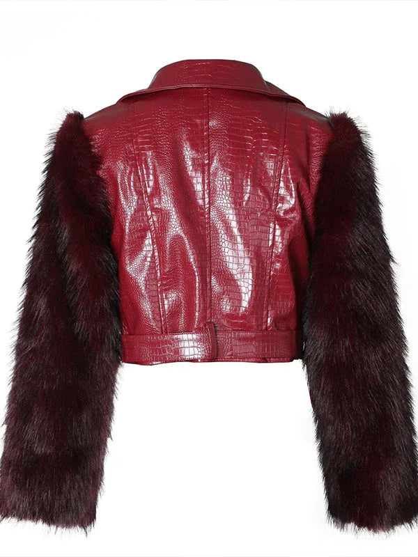 Women's Faux-Fur Patchwork Faux-Leather Zip-Front Jacket
