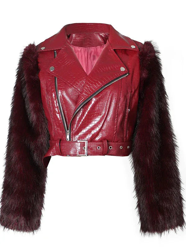 Women's Faux-Fur Patchwork Faux-Leather Zip-Front Jacket