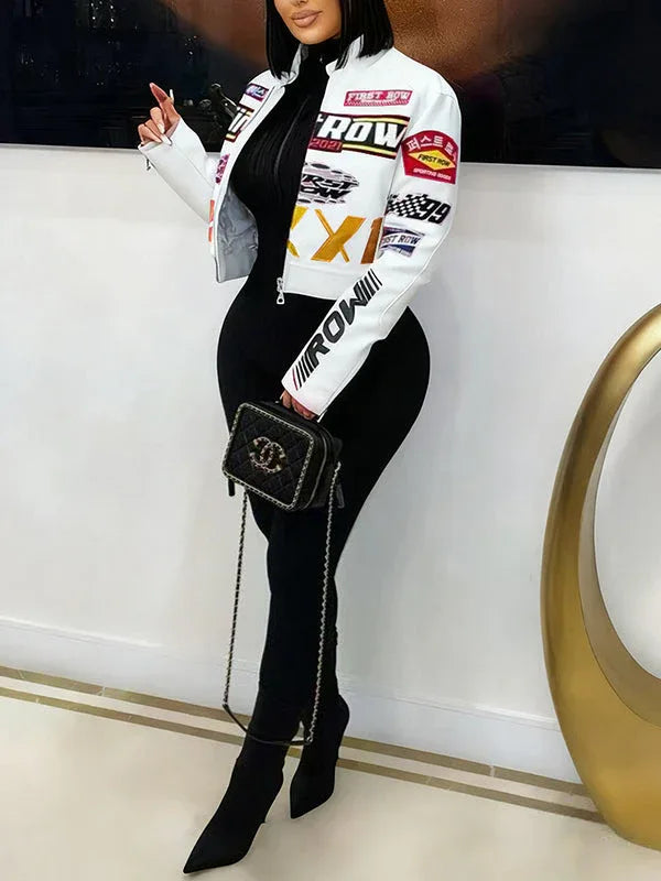 Women's Printed Faux-Leather Zip-Front Moto Jacket