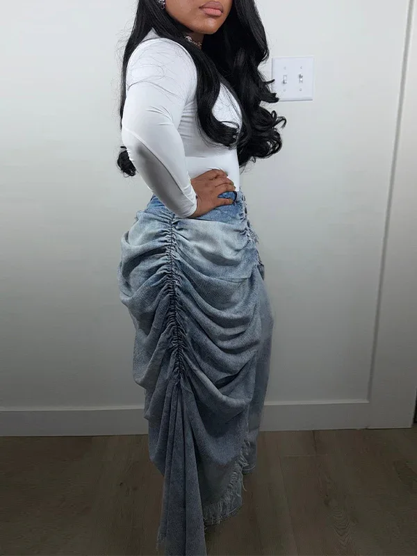 Women's Ruched Draped Slim-Fit Stretch Denim Jeans