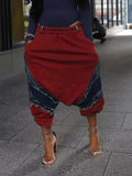 Women's Denim Patchwork Loose Harem Drop-Crotch Pants