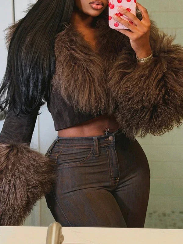 Women's Faux-Fur Patchwork Faux-Leather Zip-Front Jacket