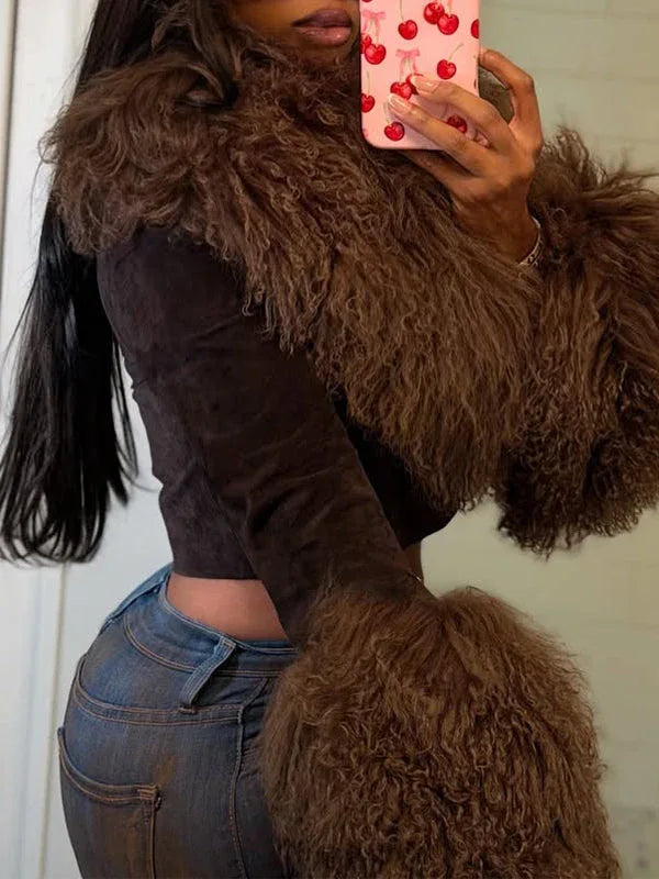 Women's Faux-Fur Patchwork Faux-Leather Zip-Front Jacket