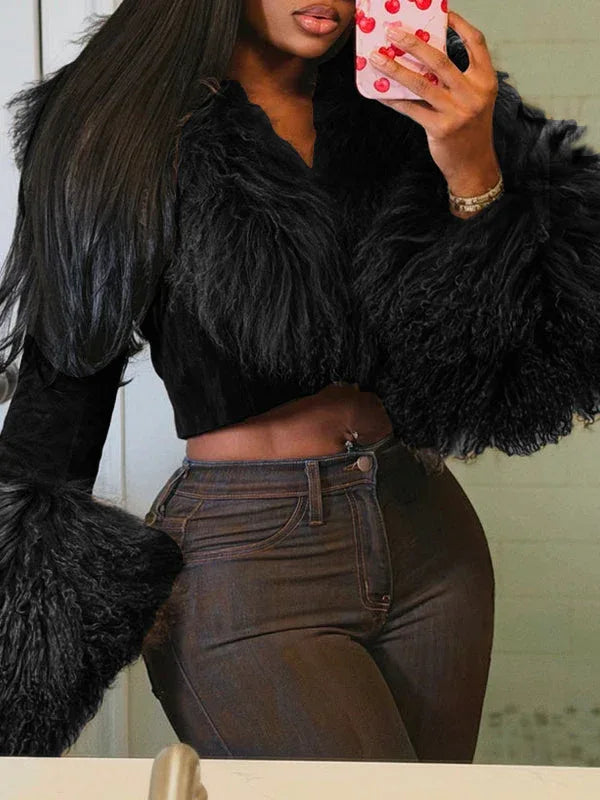 Women's Faux-Fur Patchwork Faux-Leather Zip-Front Jacket