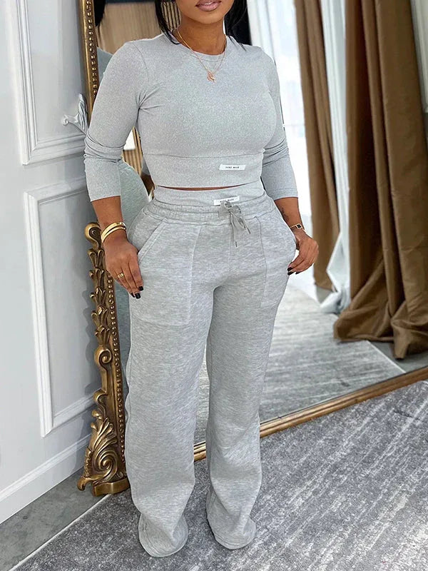 Women's Logo-Print Crop Top & High-Waist Wide-Leg Pants Set
