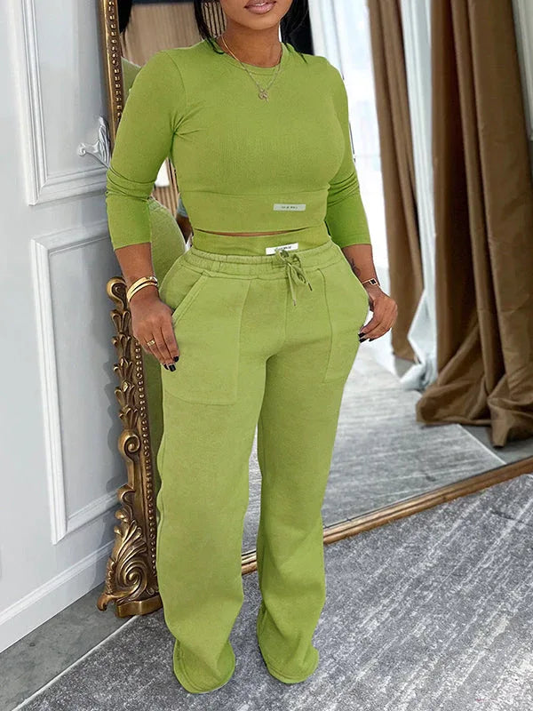 Women's Logo-Print Crop Top & High-Waist Wide-Leg Pants Set