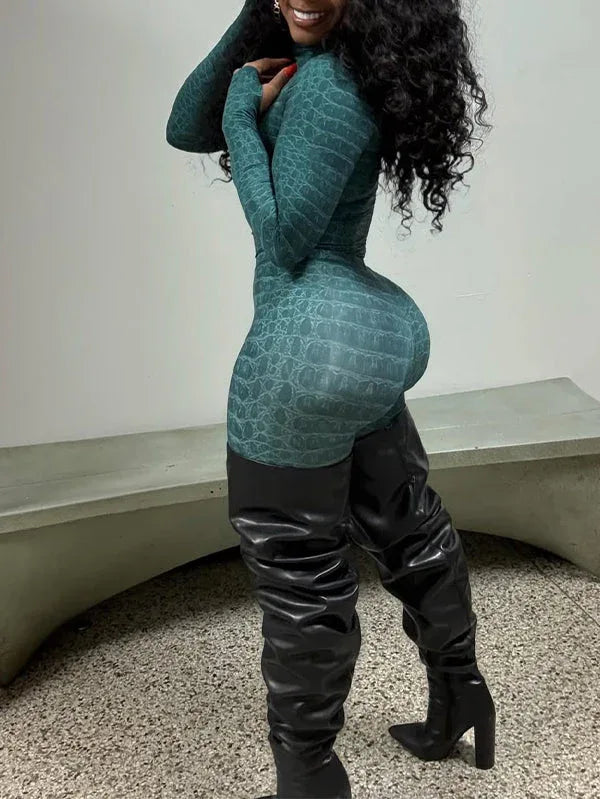 Women's Snake-Print Crop Top & High-Waist Wide-Leg Pants Set