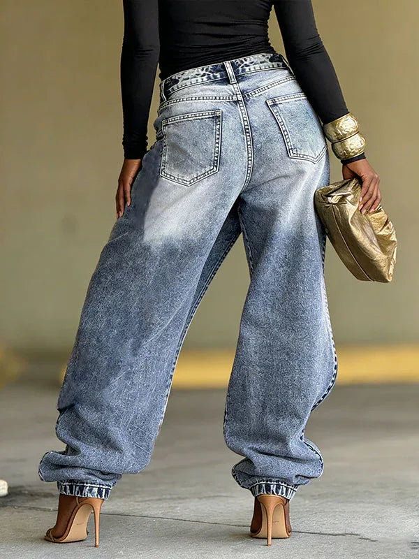 Women's Asymmetric Overlap High-Waist Straight-Leg Jeans