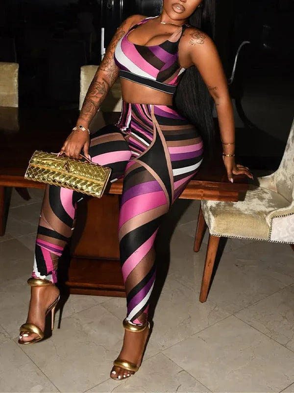 Women's Printed Scoop-Neck Sleeveless Tank Top & Wide-Leg Pants 2-Piece Set