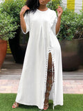 Women's White Lace-Up Slit Dress