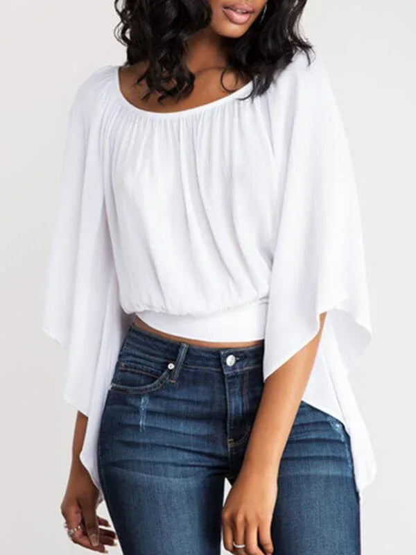Women's Tie-Back Batwing-Sleeve Loose Casual Top