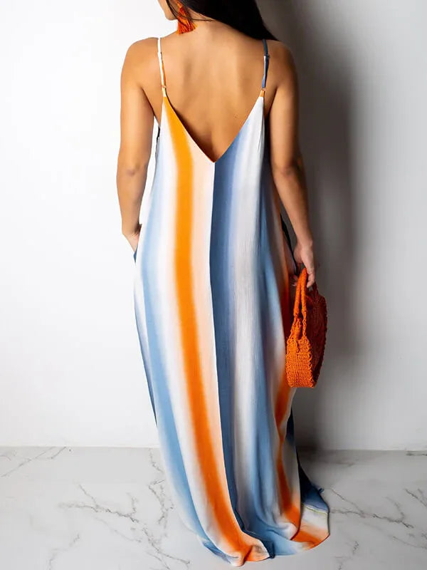 Women's Striped V-Neck Cami Dress