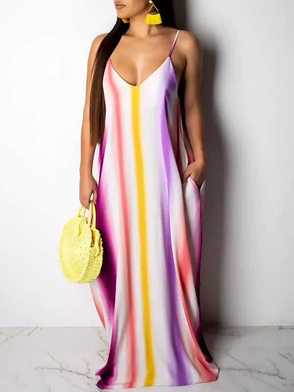 Women's Striped V-Neck Cami Dress