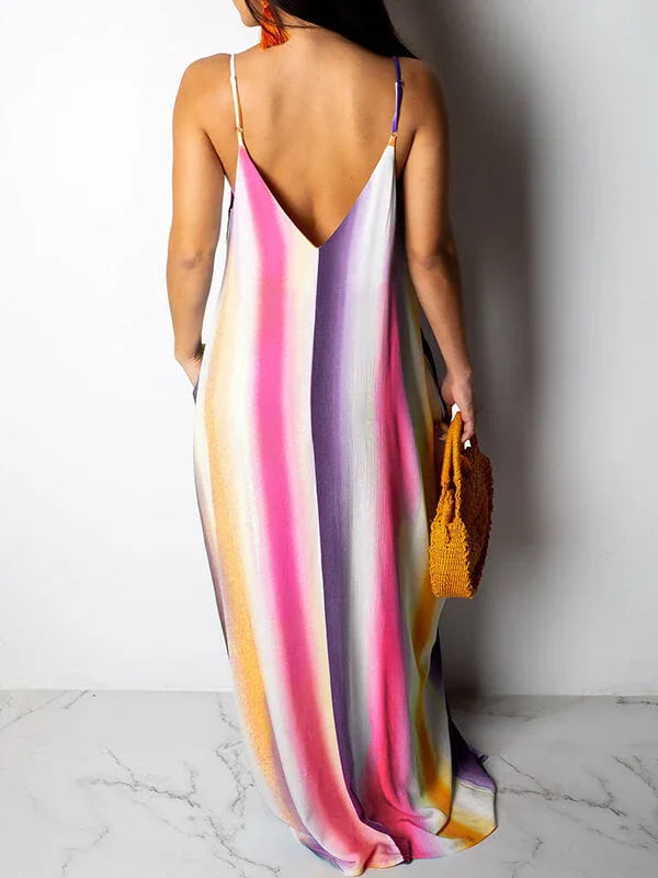 Women's Striped V-Neck Cami Dress