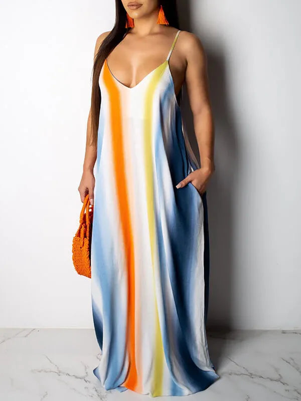 Women's Striped V-Neck Cami Dress