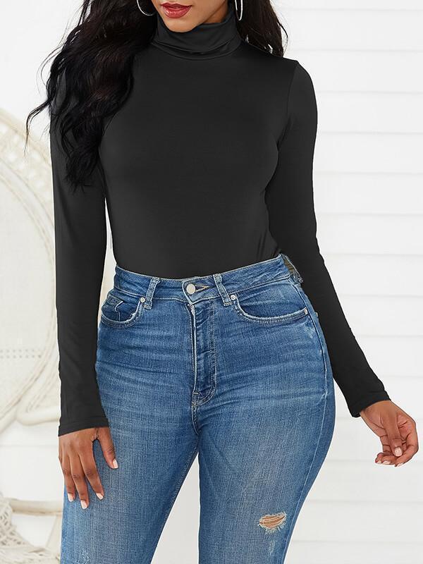 Women's Solid Turtleneck Long-Sleeve Stretch Bodysuit