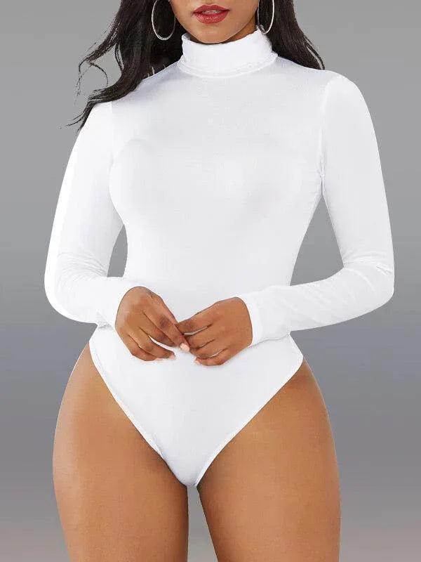 Women's Solid Turtleneck Long-Sleeve Stretch Bodysuit