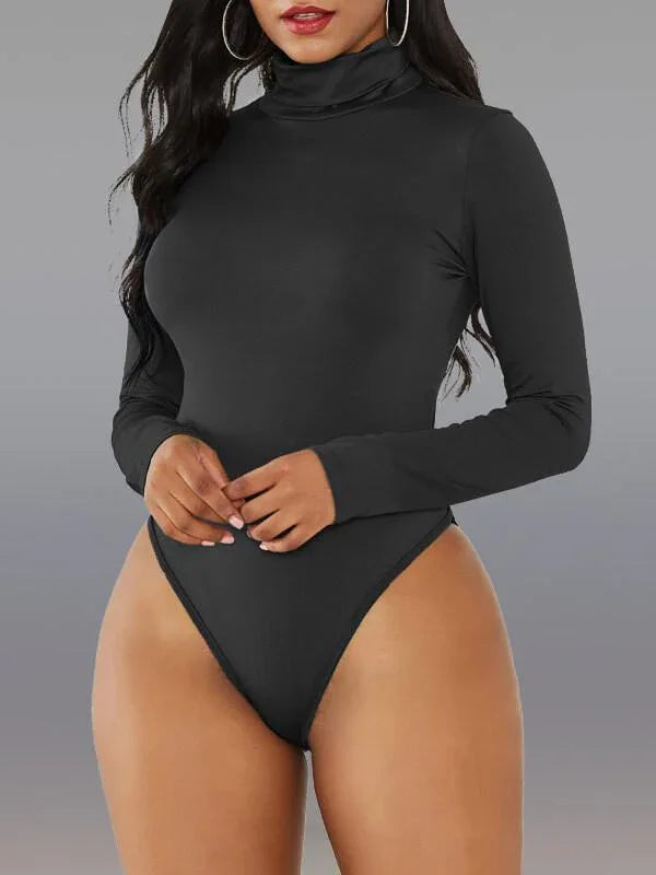 Women's Solid Turtleneck Long-Sleeve Stretch Bodysuit