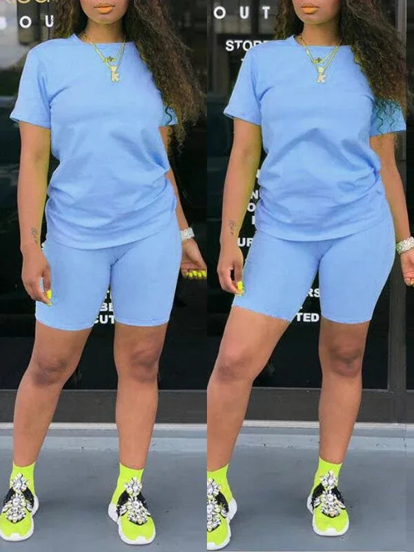 Women's Solid Casual Oversized Tee & Biker Shorts Set
