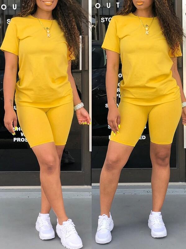 Women's Solid Casual Oversized Tee & Biker Shorts Set