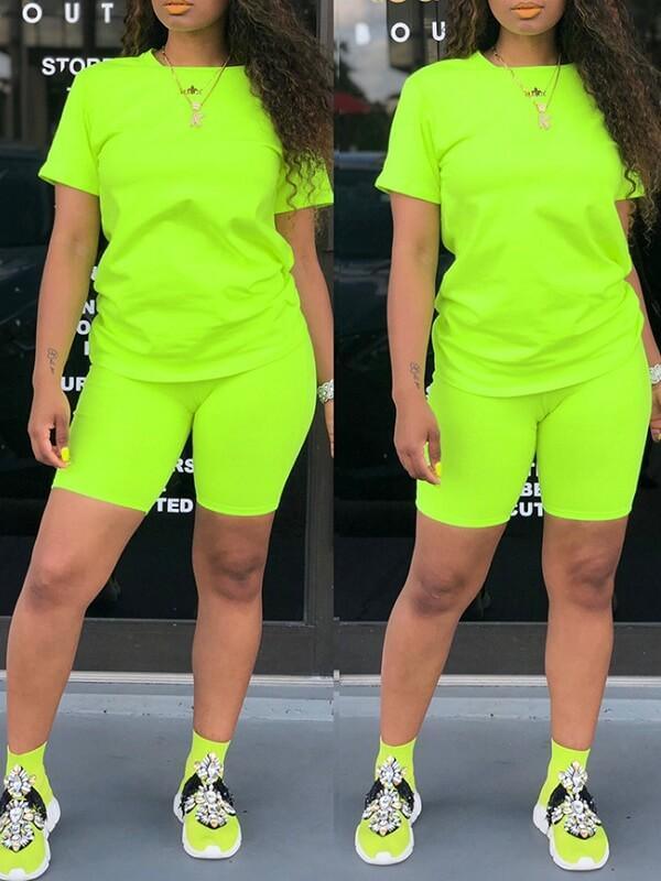 Women's Solid Casual Oversized Tee & Biker Shorts Set