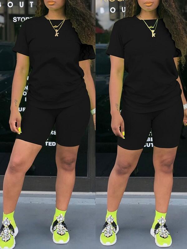 Women's Solid Casual Oversized Tee & Biker Shorts Set